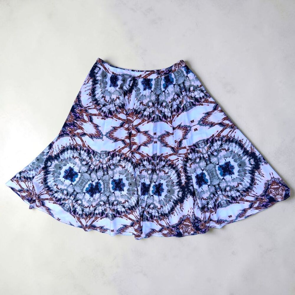 Cato Plus Size 22/24 A-Line Midi Skirt – Abstract Blue & Earth Tone Print